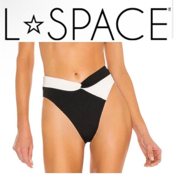 NWT l*space Nancy Lee, color block, bitsy, black white high waisted bottom - Picture 1 of 8